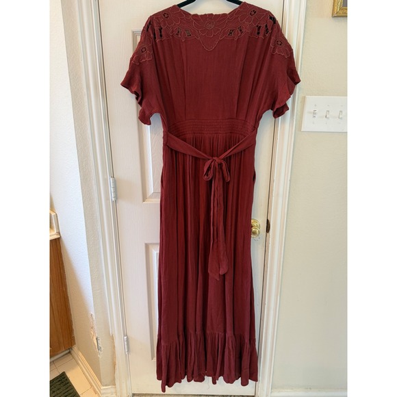 Free People Collette Maxi Dress M Rust Lace Boho Button Front Romantic Cottage - Picture 9 of 11